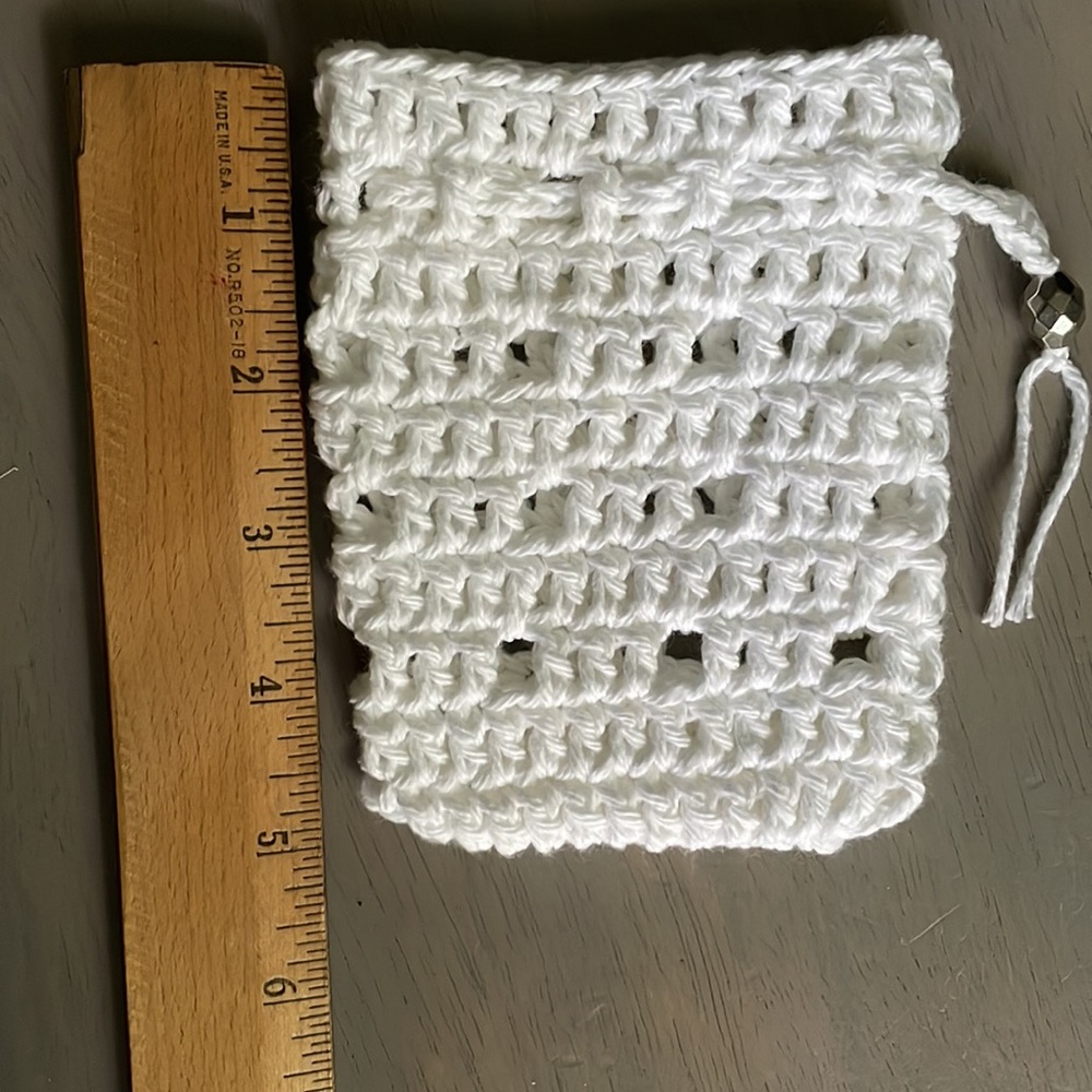 Crochet Soap Saver Soap Bag with Beaded Pull String 100% Cotton Made By Seller - Picture 6 of 12